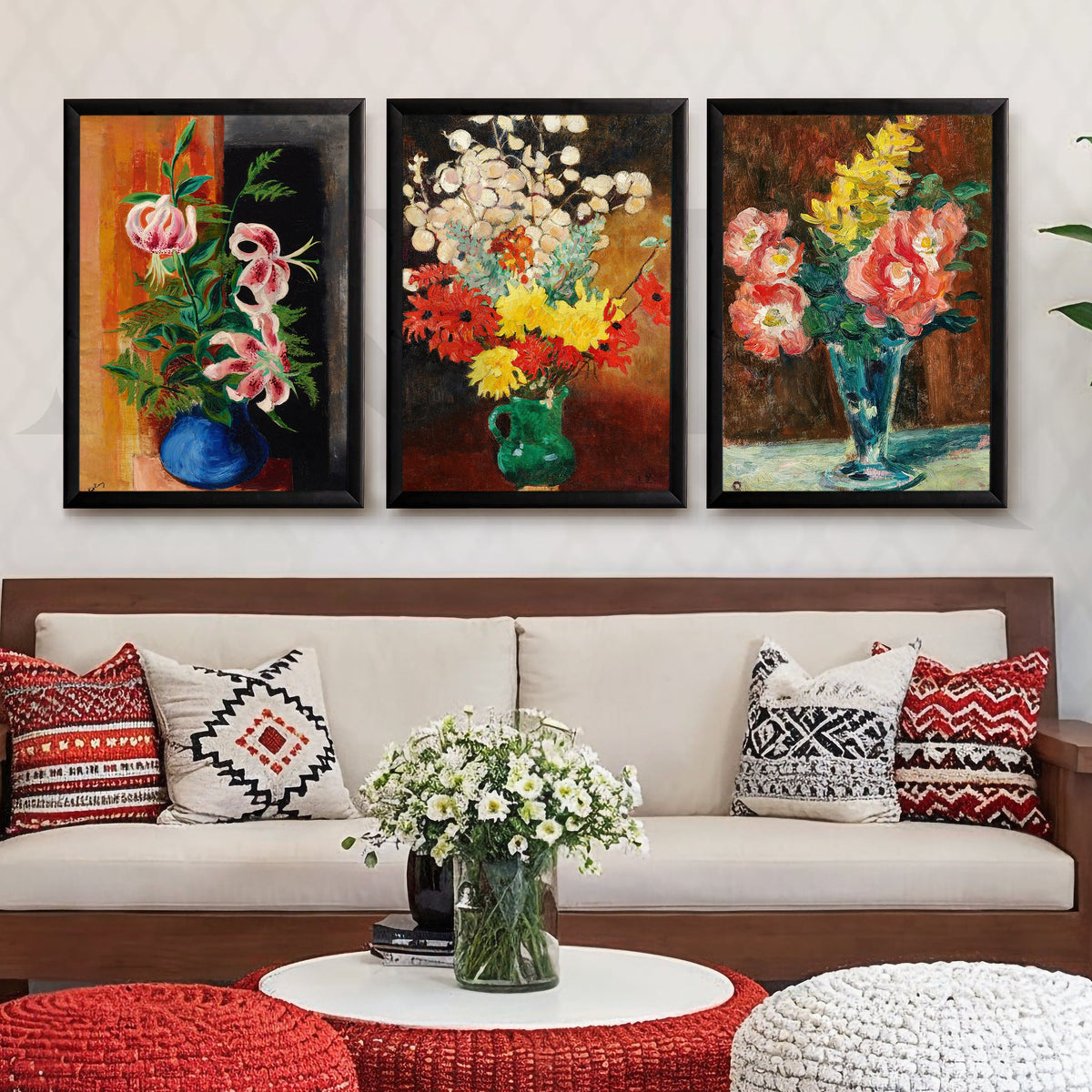 Floral Still Life Trio Gallery Wall – Set of 3 Canvas Artworks – Asha Art Studio – Image 3