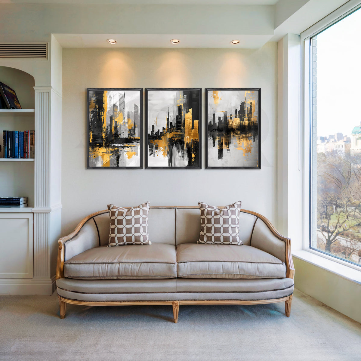 Golden City Reflections Gallery Wall – Set of 3 Artworks – Asha Art Studio – Image 3