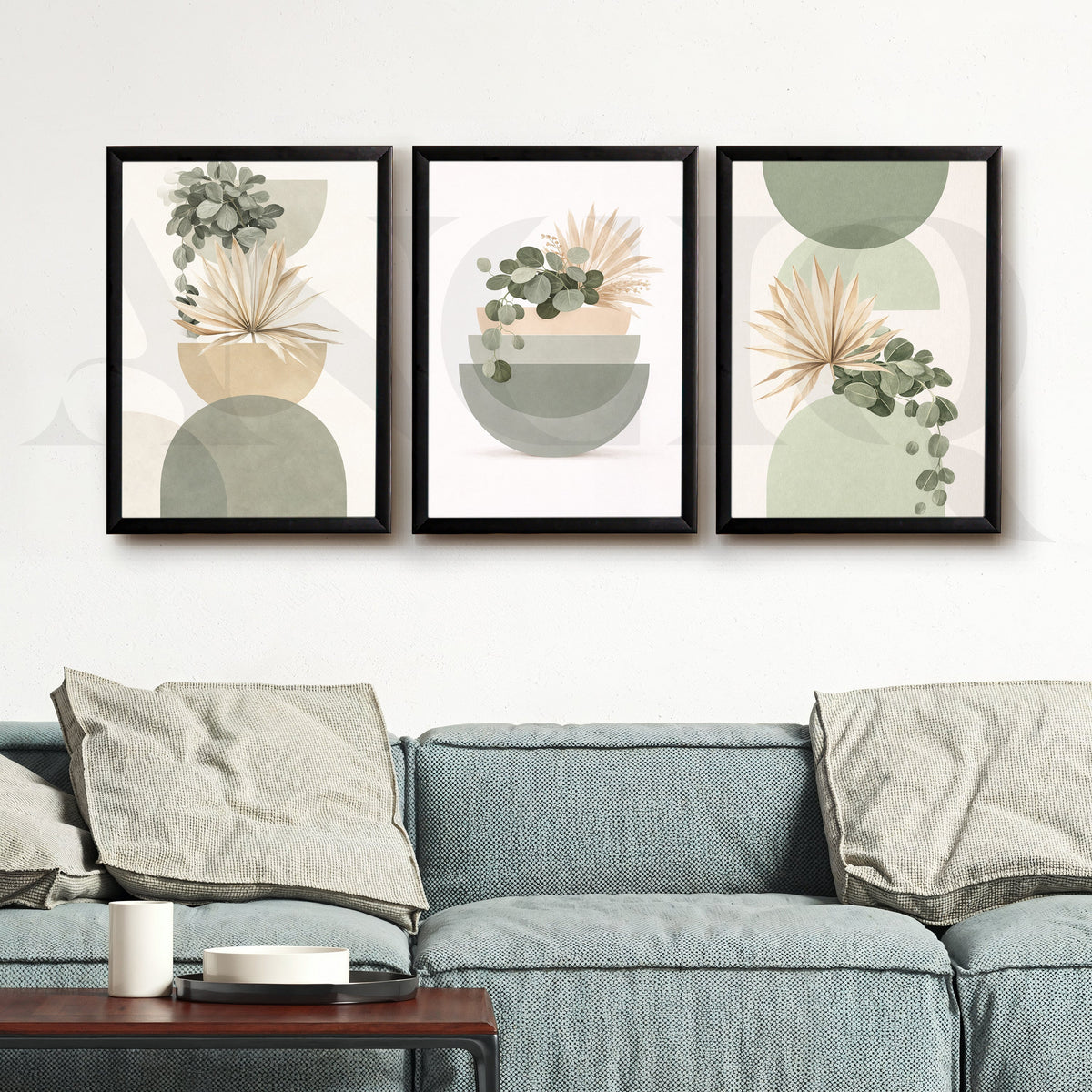 Soft Sage Botanical Balance Gallery Wall – Set of 3 Modern Nature Artworks - 18 x 24 Inches – Asha Art Studio – Image 3