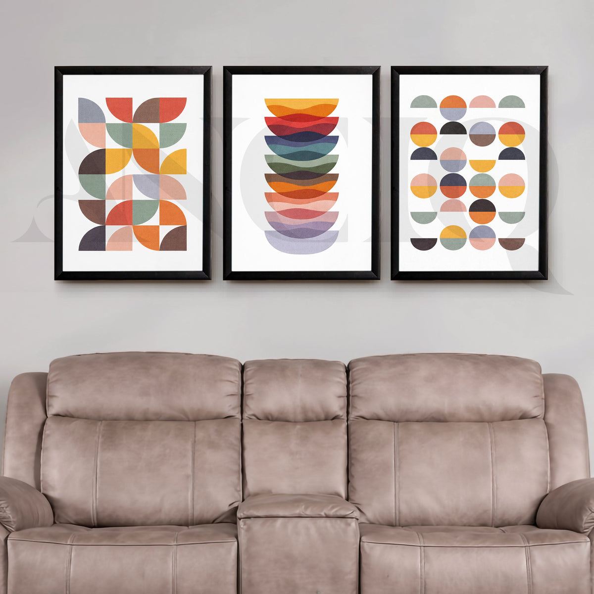 Retro Geometric Harmony Gallery Wall – Set of 3 Modern Abstract Artworks - 18 x 24 Inches – Asha Art Studio – Image 3
