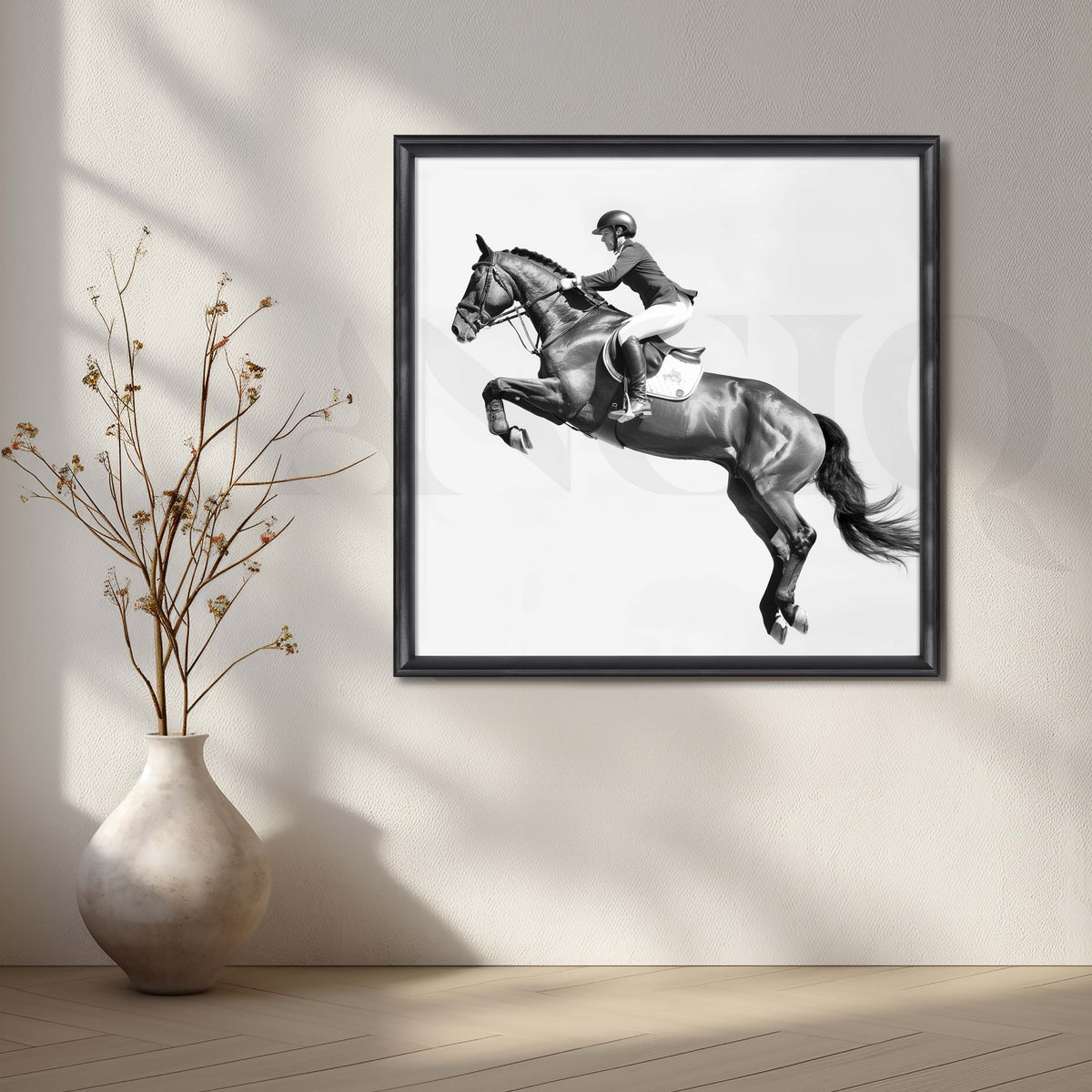 Monochrome Jumping Horse Canvas Artwork – Asha Art Studio – Image 3