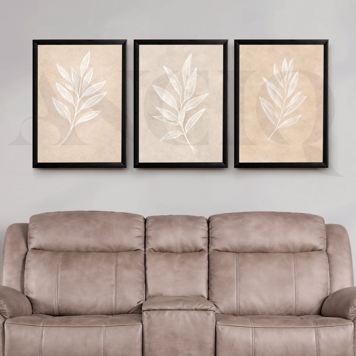 Minimal Leaf Imprint Gallery Wall – Set of 3 Botanical Artworks - 18 x 24 Inches – Asha Art Studio – Image 3