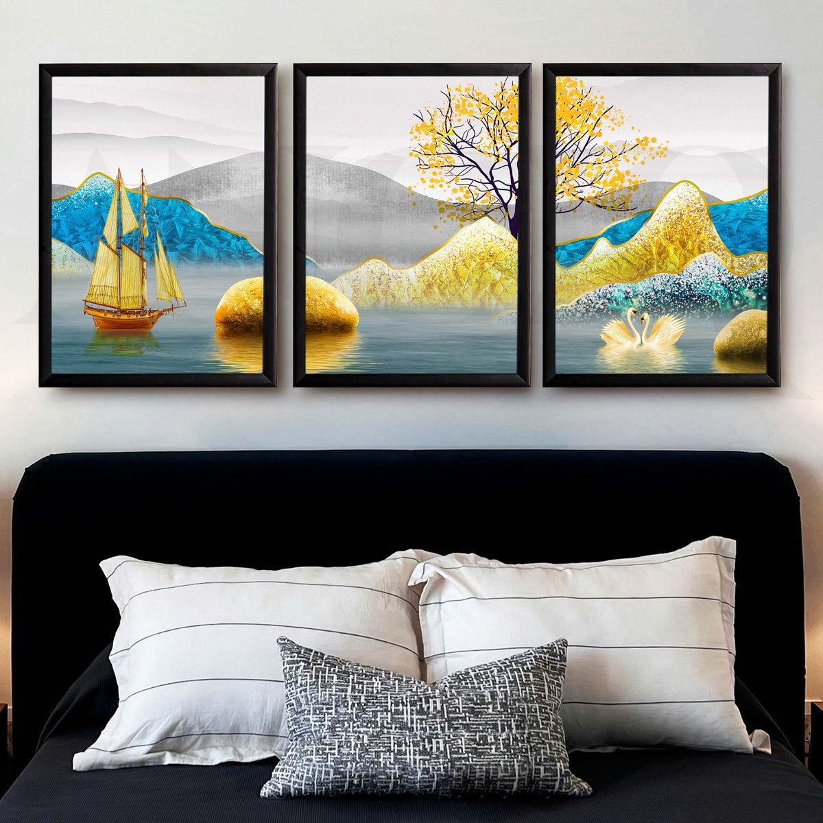 Serene Lake Landscape Gallery Wall Artwork Set of 3 – Asha Art Studio – Image 3