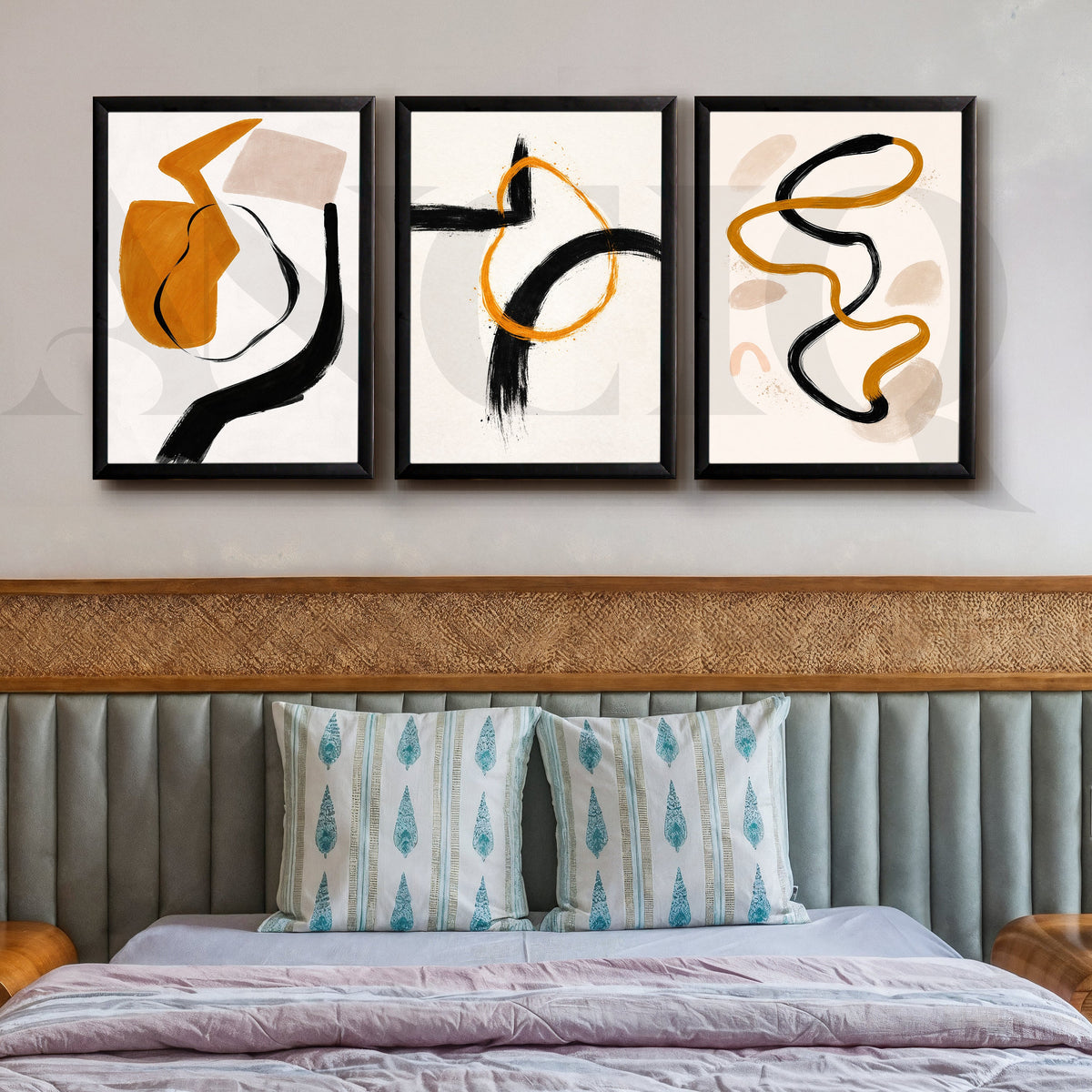 Contemporary Stroke Harmony Gallery Wall – Set of 3 Abstract Line Artworks - 18 x 24 Inches – Asha Art Studio – Image 3