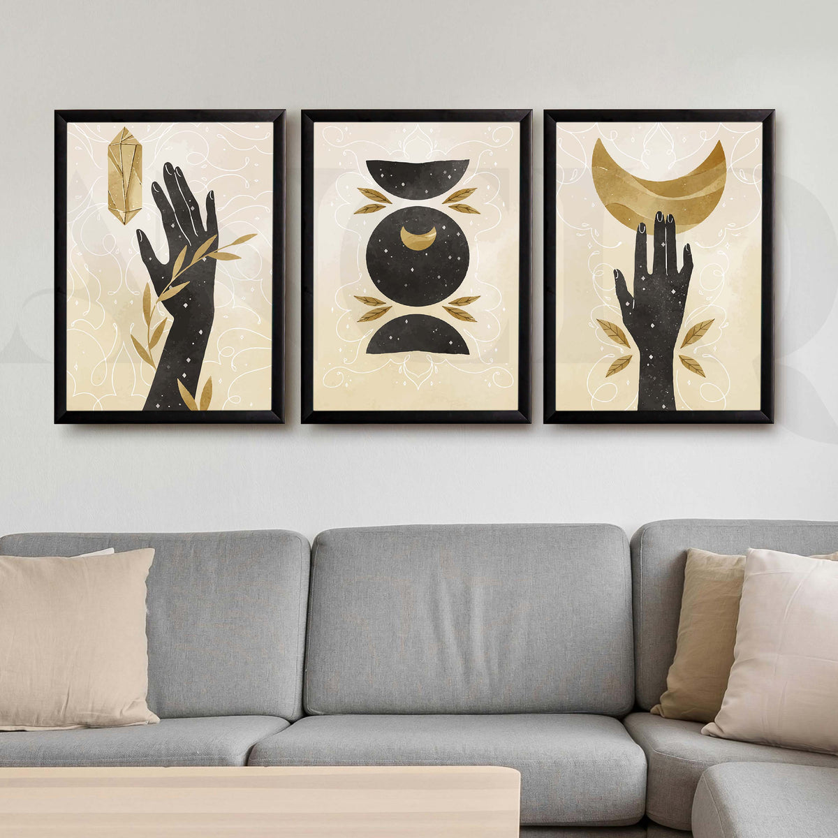 Clestial Hand Motif Gallery Wall Artwork Set of 3 – Asha Art Studio – Image 3