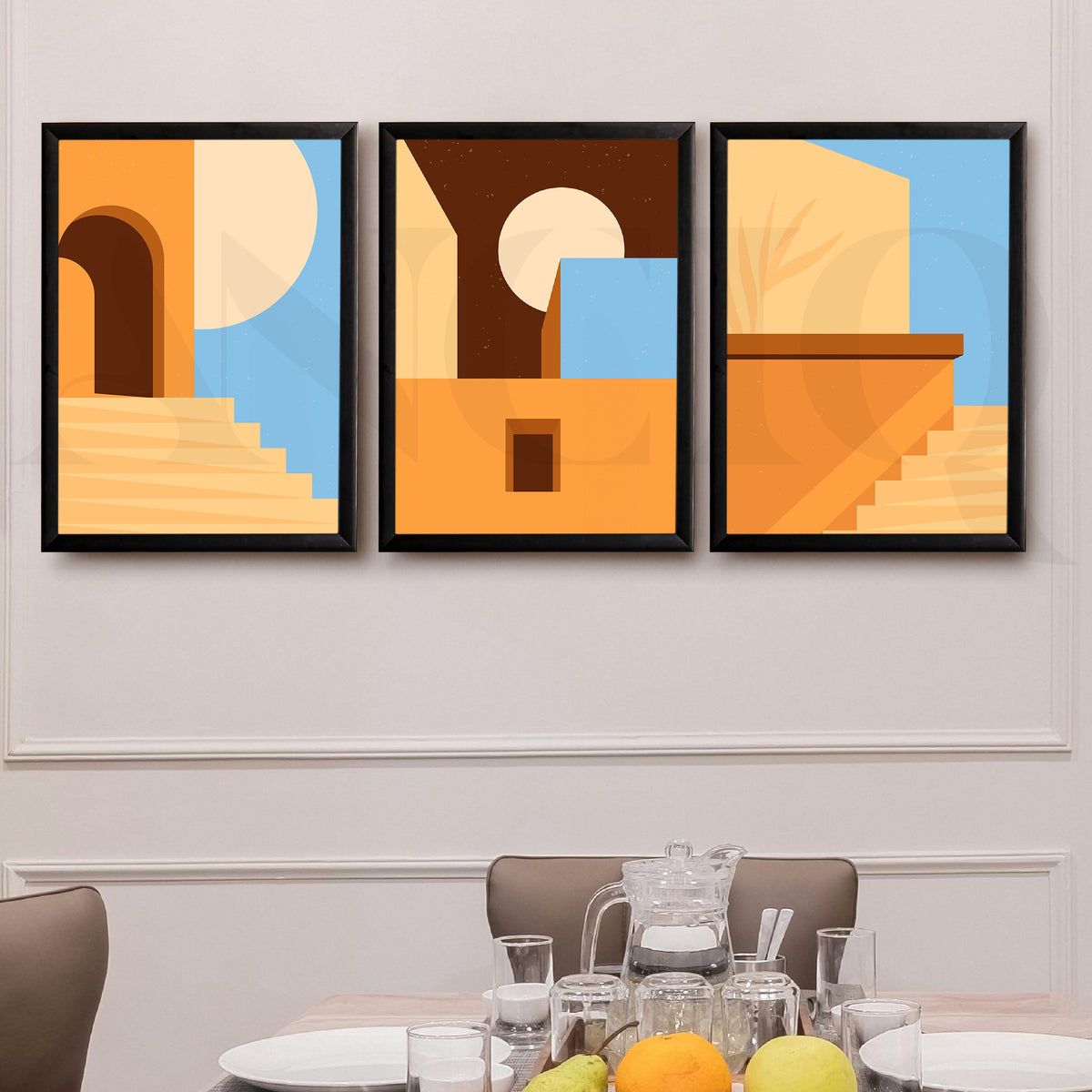 Warm Architectural Abstract Gallery Wall Artwork Set of 3 – Asha Art Studio – Image 3