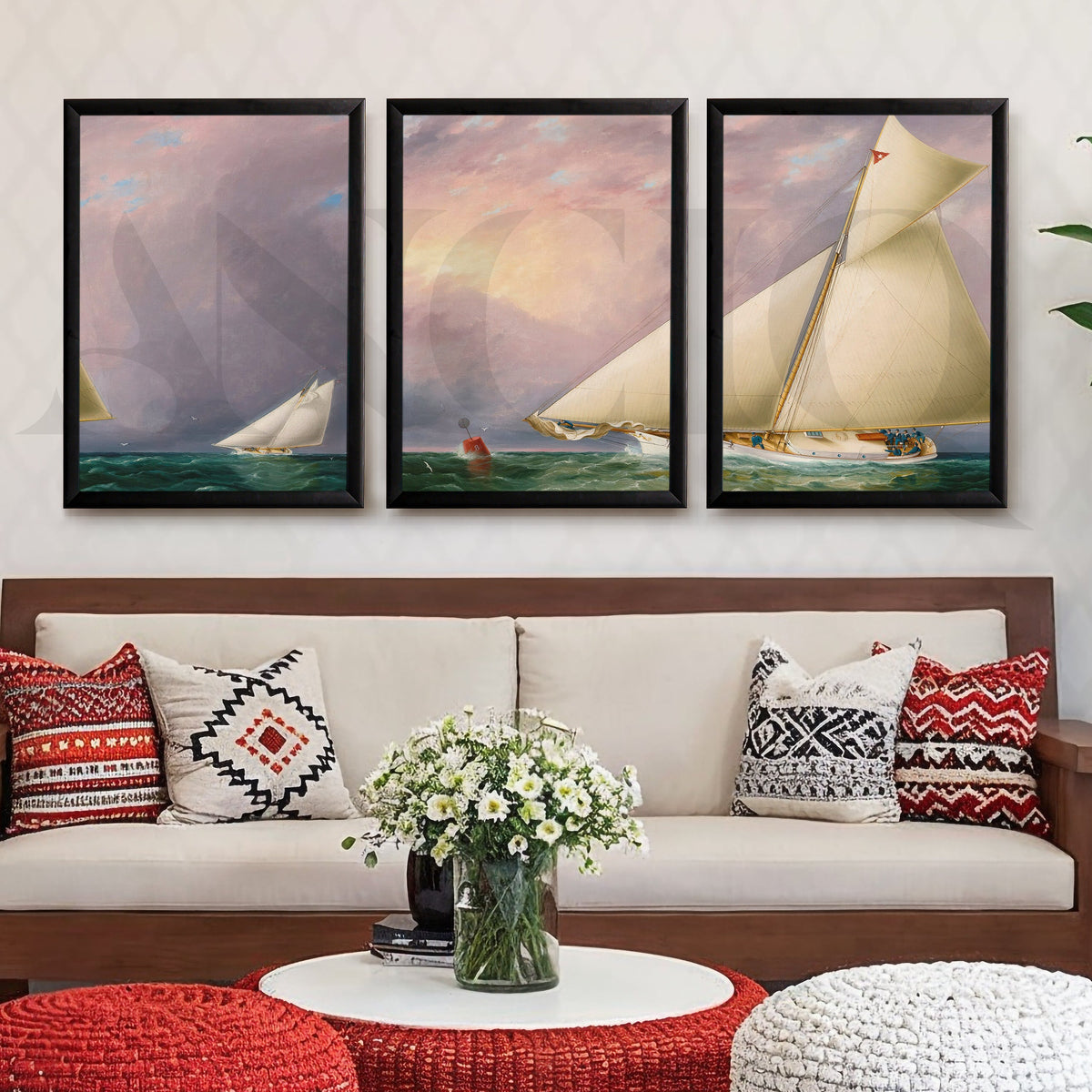 Classic Sailing Regatta Gallery Wall – Set of 3 Nautical Artworks - 18 x 24 Inches – Asha Art Studio – Image 7