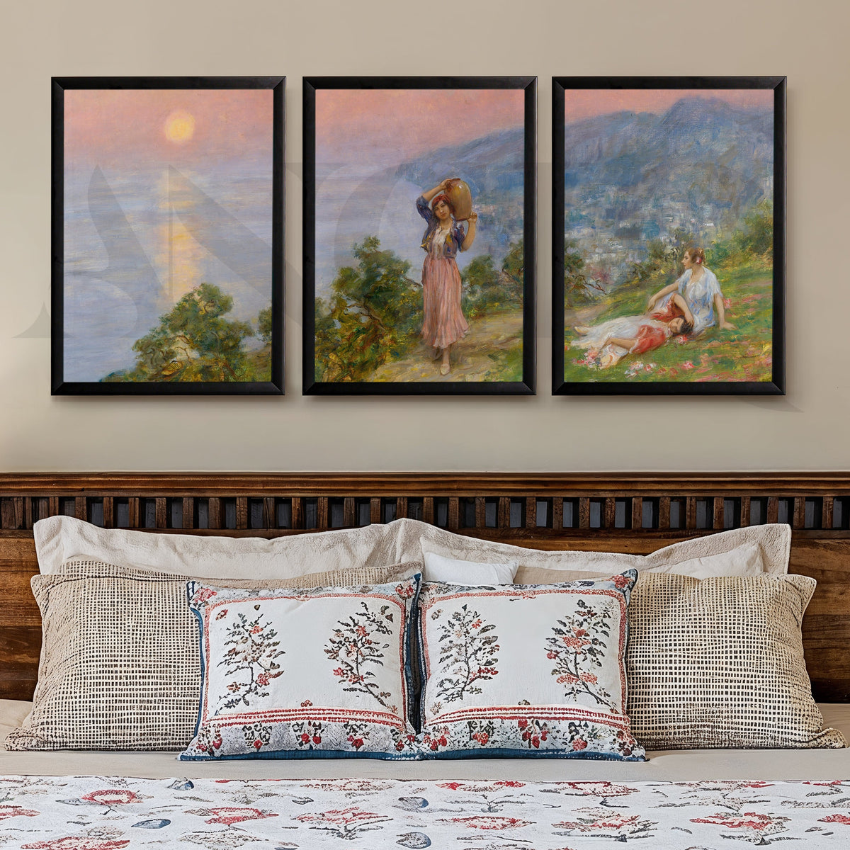 Pastoral Sunset Figures Gallery Wall – Set of 3 Impressionist Landscape Artworks - 18 x 24 Inches – Asha Art Studio – Image 7