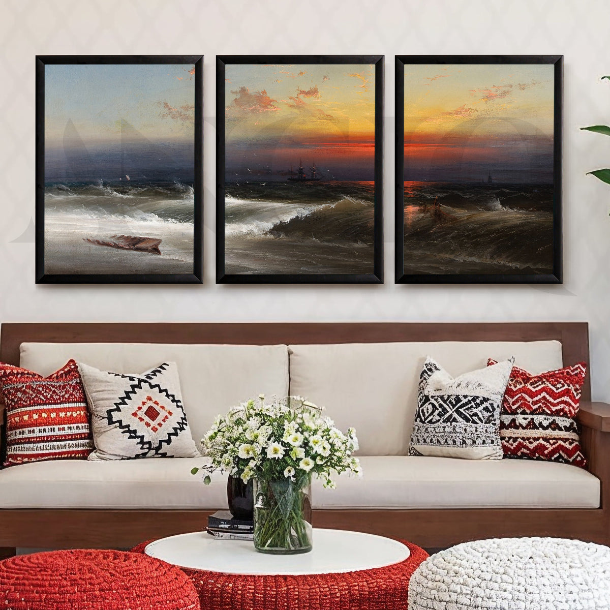 Dramatic Ocean Sunset Gallery Wall – Set of 3 Seascape Artworks - 18 x 24 Inches – Asha Art Studio – Image 3