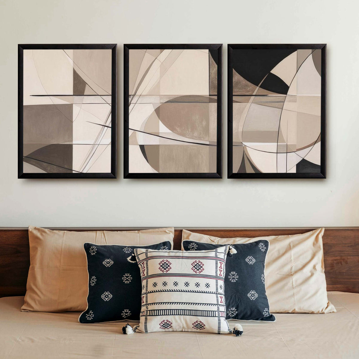 Neutral Geometric Abstract Gallery Wall Set of 3 - 18 x 24 Inches – Asha Art Studio – Image 3