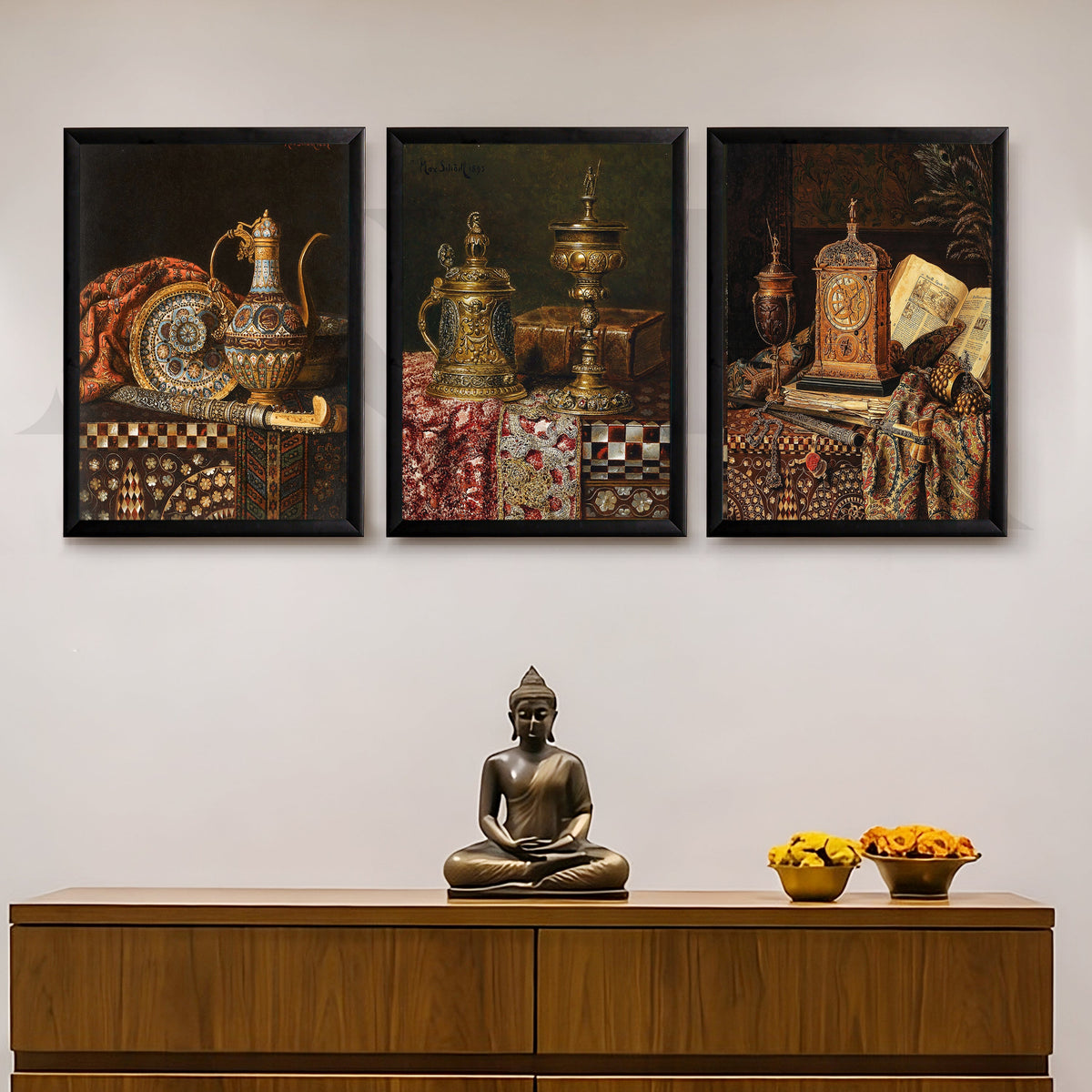 Vintage Antique Artefacts Gallery Wall – Set of 3 Classic Still Life Artworks - 18 x 24 Inches – Asha Art Studio – Image 7