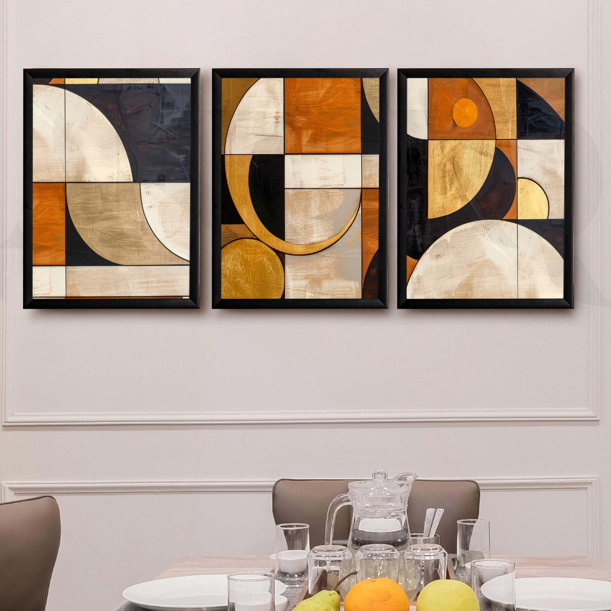 Warm Geometric Abstract Gallery Wall Artwork Set of 3 – Asha Art Studio – Image 3