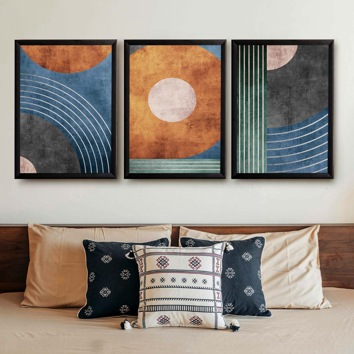 Retro Geometric Abstract Gallery Wall Set of 3 - 18 x 24 Inches – Asha Art Studio – Image 3