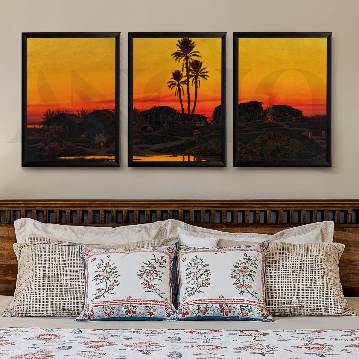 Desert Oasis Sunset Gallery Wall – Set of 3 Golden Landscape Artworks - 18 x 24 Inches – Asha Art Studio – Image 7