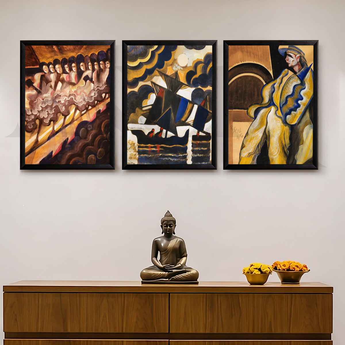 Vintage Avant-Garde Narrative Gallery Wall – Set of 3 Expressionist Artworks - 18 x 24 Inches – Asha Art Studio – Image 7