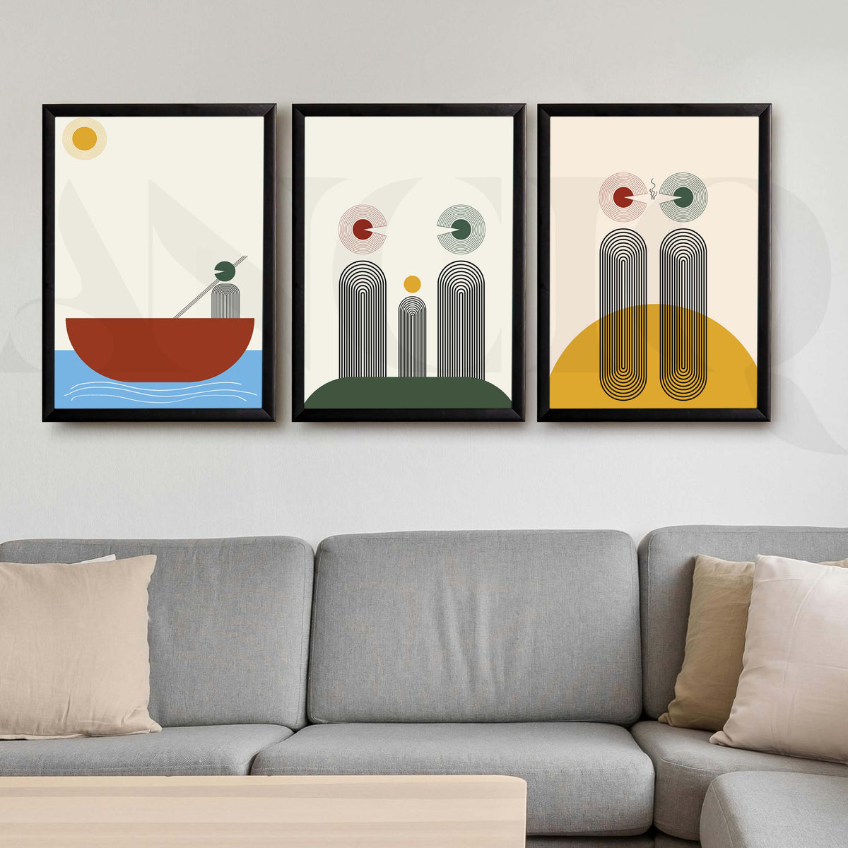 Bauhaus Minimal Abstract Gallery Wall Artwork Set of 3 – Asha Art Studio – Image 3