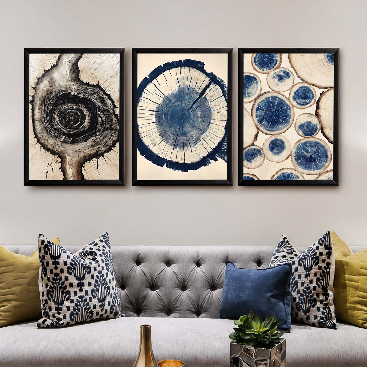 Blue Wood Ring Gallery Wall Set of 3 – Asha Art Studio – Image 3