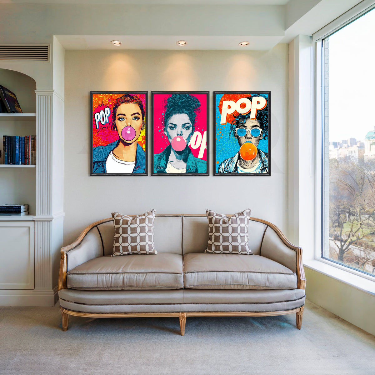 Bubblegum Pop Trio Gallery Wall – Set of 3 Pop Art Canvas Artworks – Asha Art Studio – Image 3