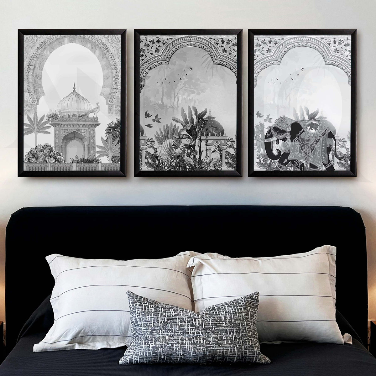 Indian Heritage Monochrome Gallery Wall Artwork Set of 3 – Asha Art Studio – Image 3