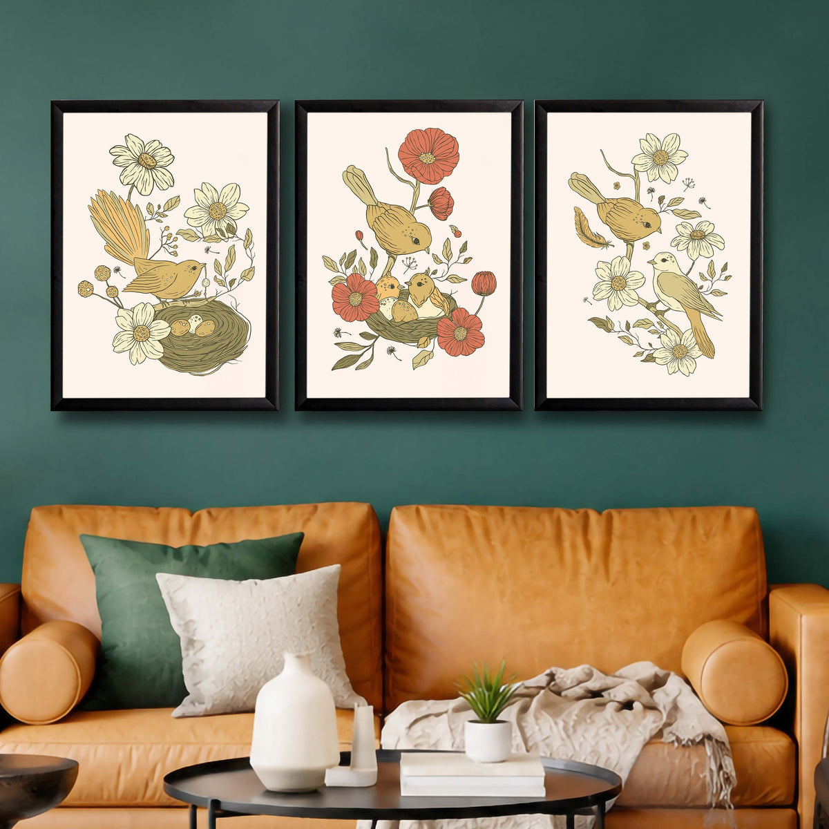 Botanical Bird Gallery Wall Set of 3 - 18 x 24 Inches – Asha Art Studio – Image 3
