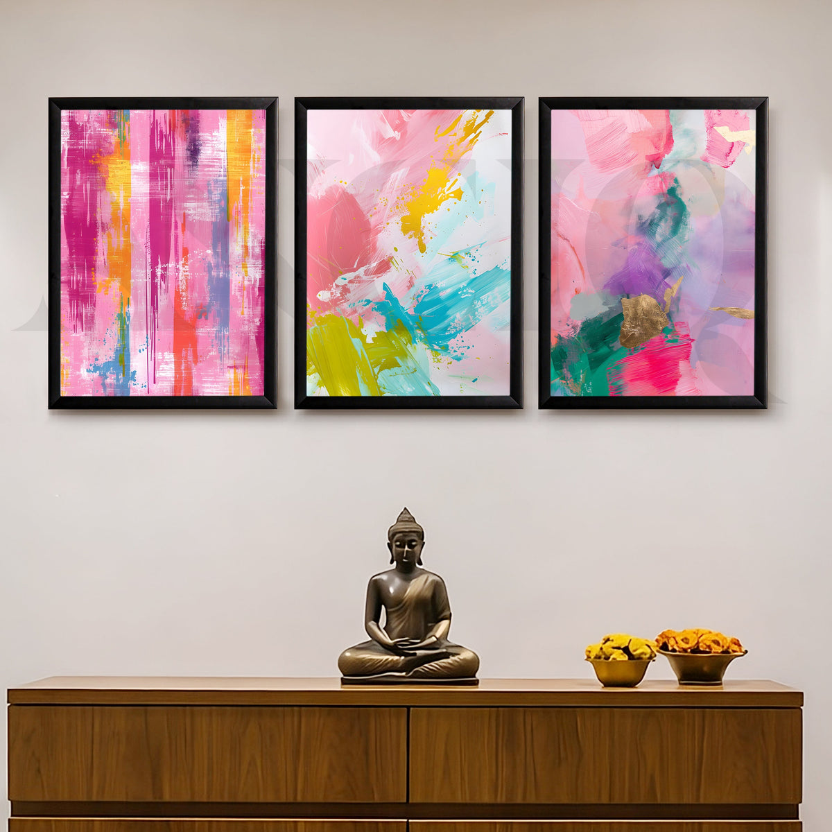 Vibrant Pastel Expression Gallery Wall – Set of 3 Contemporary Abstract Artworks - 18 x 24 Inches – Asha Art Studio – Image 7
