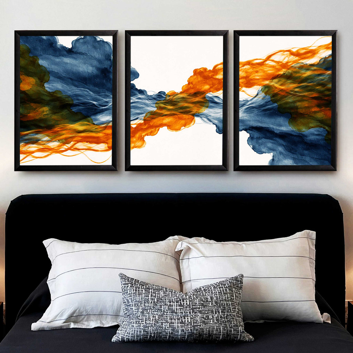 Abstract Ink Flow Gallery Wall Canvas Artwork Set of 3 - 18 x 24 Inches – Asha Art Studio – Image 3