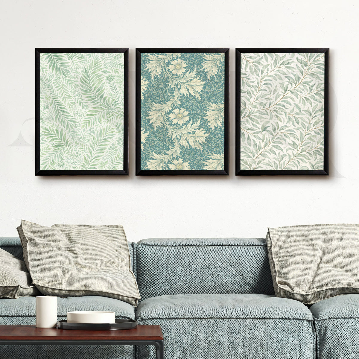 Vintage Botanical Textile Gallery Wall – Set of 3 Pattern Artworks - 18 x 24 Inches – Asha Art Studio – Image 3