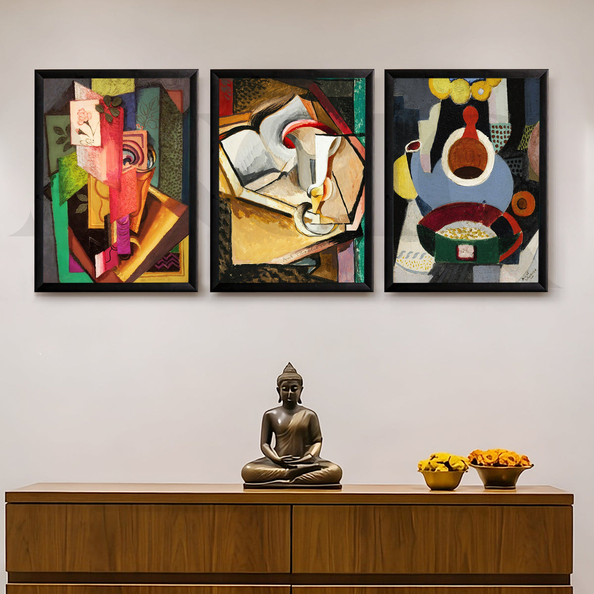 Cubist Still Life Composition Gallery Wall – Set of 3 Modern Artworks - 18 x 24 Inches – Asha Art Studio – Image 7