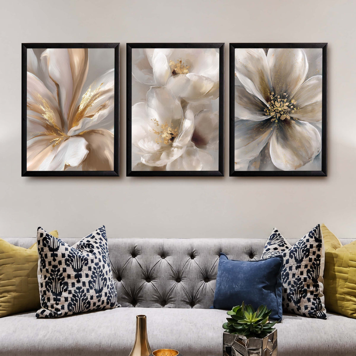 White Floral Gallery Wall Set of 3 - 18 x 24 Inches – Asha Art Studio – Image 3