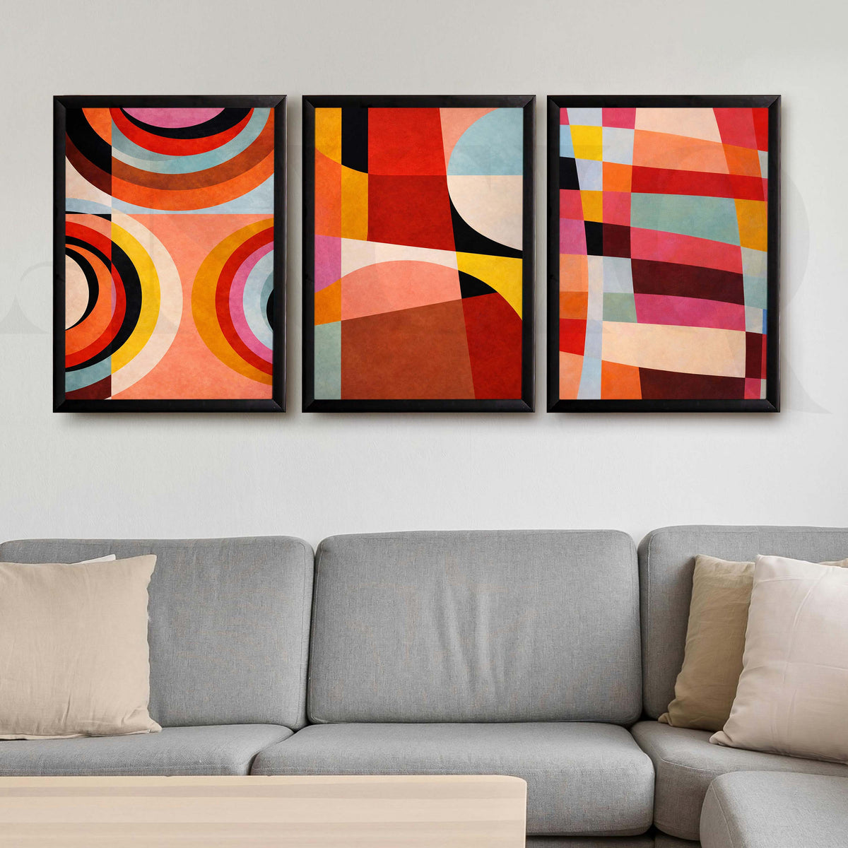 Vibrant Geometric Abstract Gallery Wall Artwork Set of 3 – Asha Art Studio – Image 3