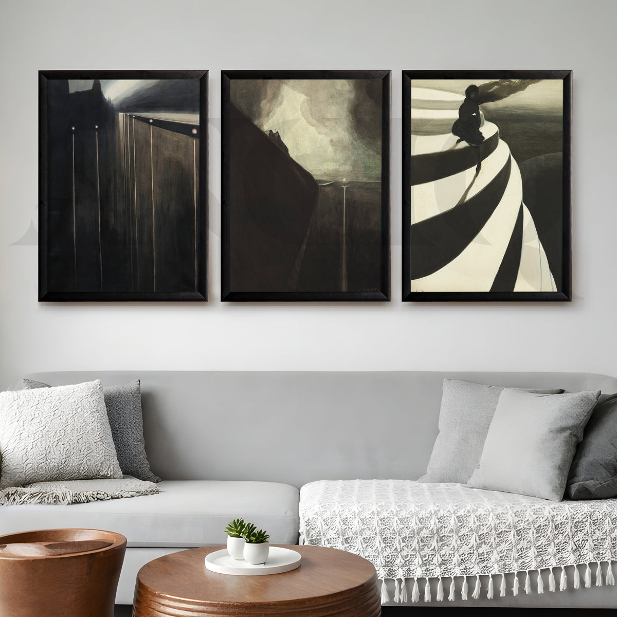 Moody Abstract Noir Gallery Wall – Set of 3 Contemporary Artworks - 18 x 24 Inches – Asha Art Studio – Image 7