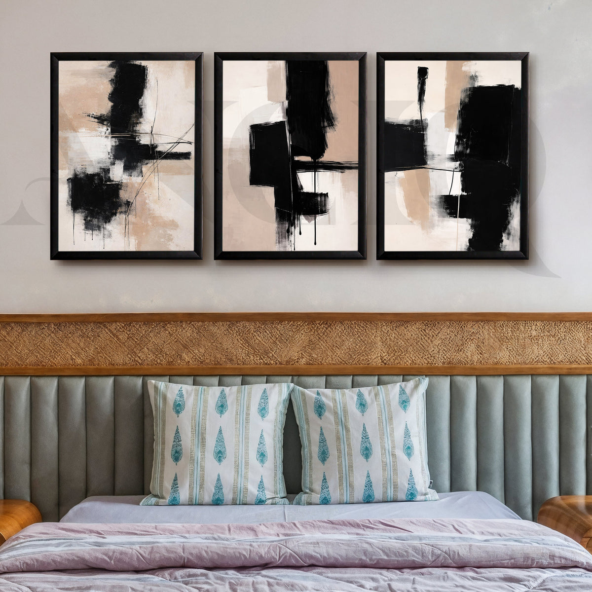 Bold Monochrome Expression Gallery Wall – Set of 3 Abstract Artworks - 18 x 24 Inches – Asha Art Studio – Image 3