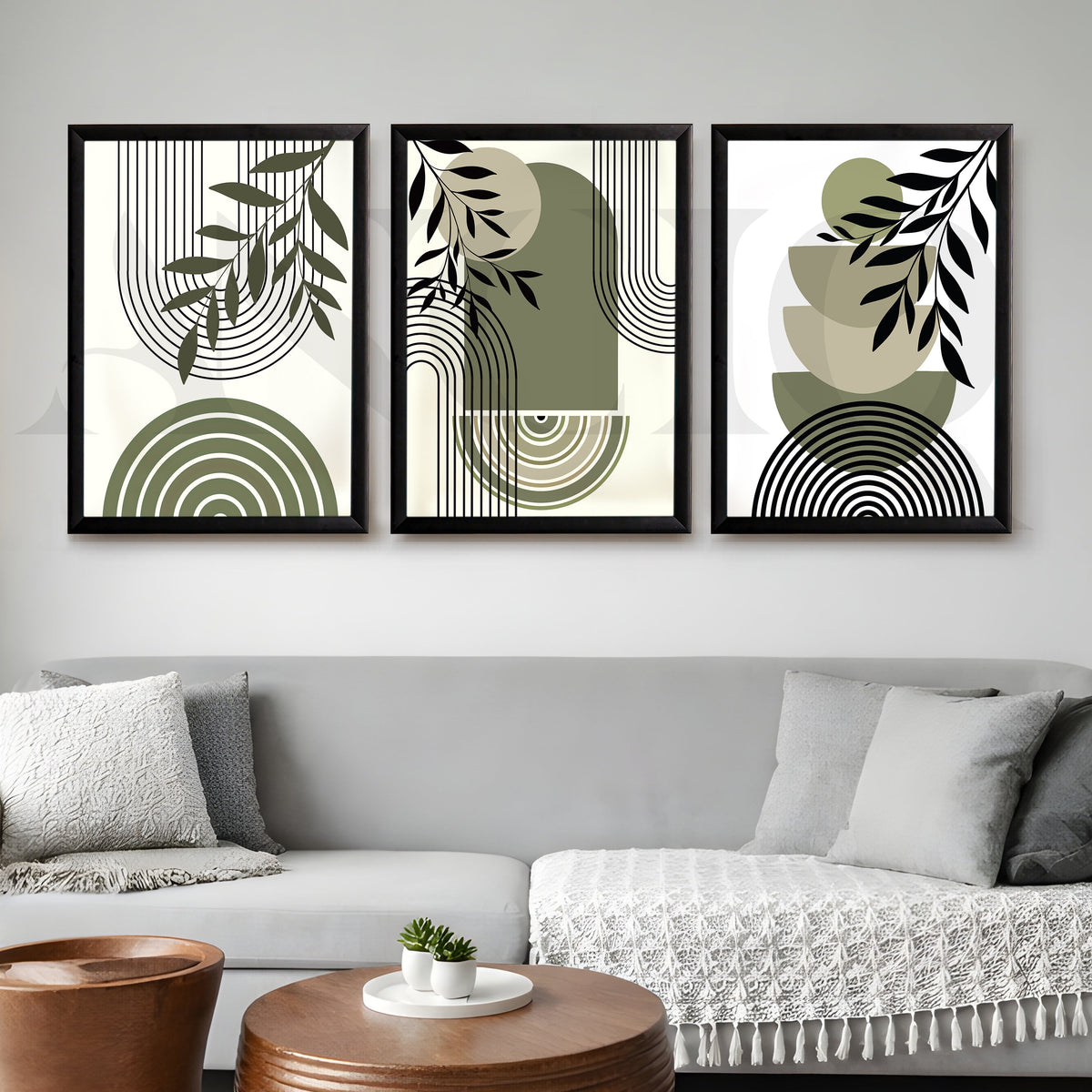 Minimal Botanical Geometry Gallery Wall – Set of 3 Modern Abstract Artworks - 18 x 24 Inches – Asha Art Studio – Image 7