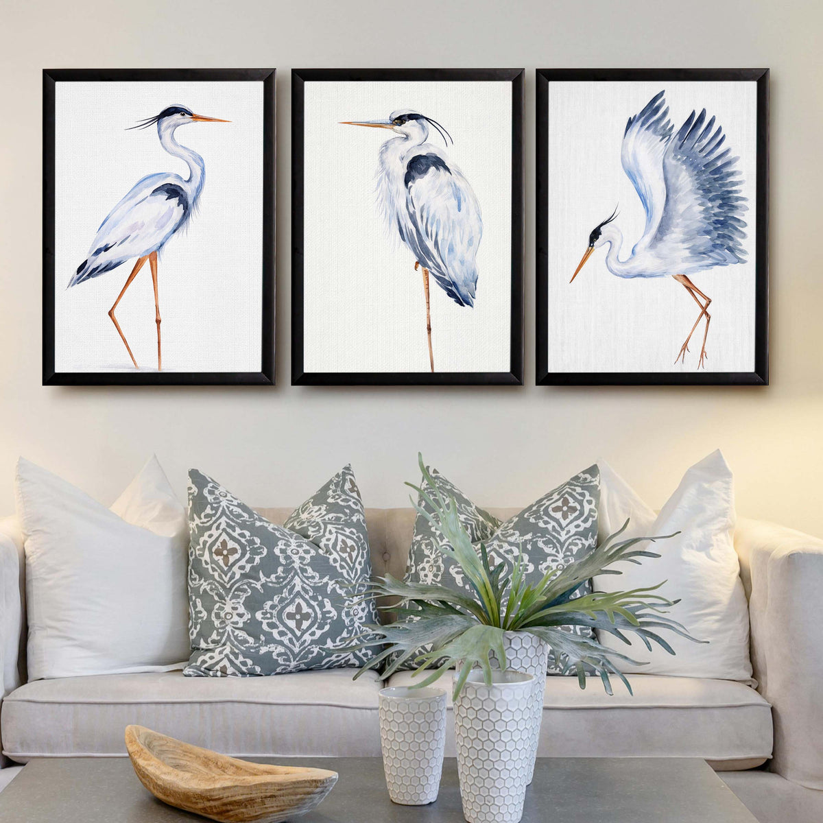 Heron Bird Gallery Wall Canvas Artwork Set of 3 - 18 x 24 Inches – Asha Art Studio – Image 3
