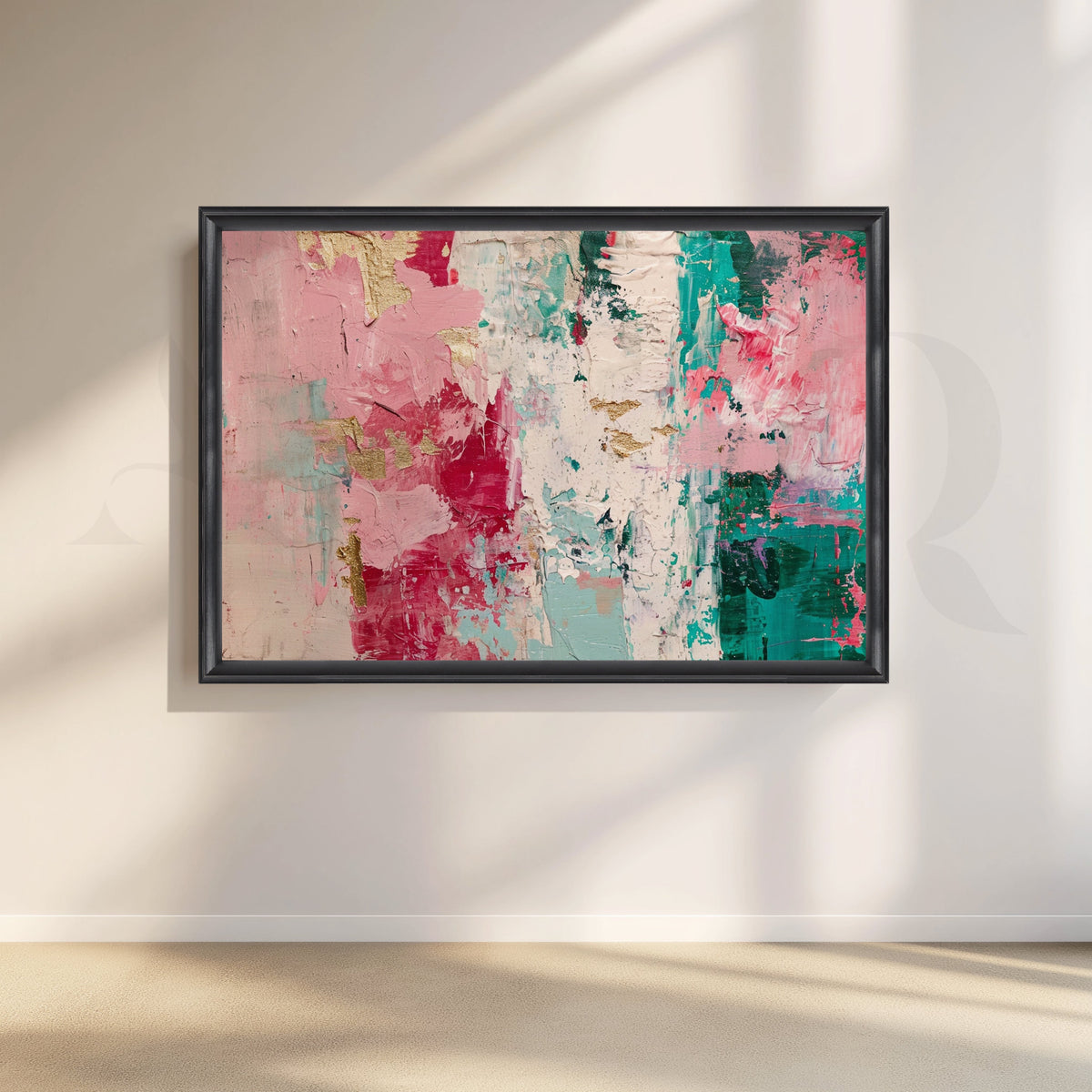 Pink and Teal Abstract Canvas Artwork – Asha Art Studio – Image 3