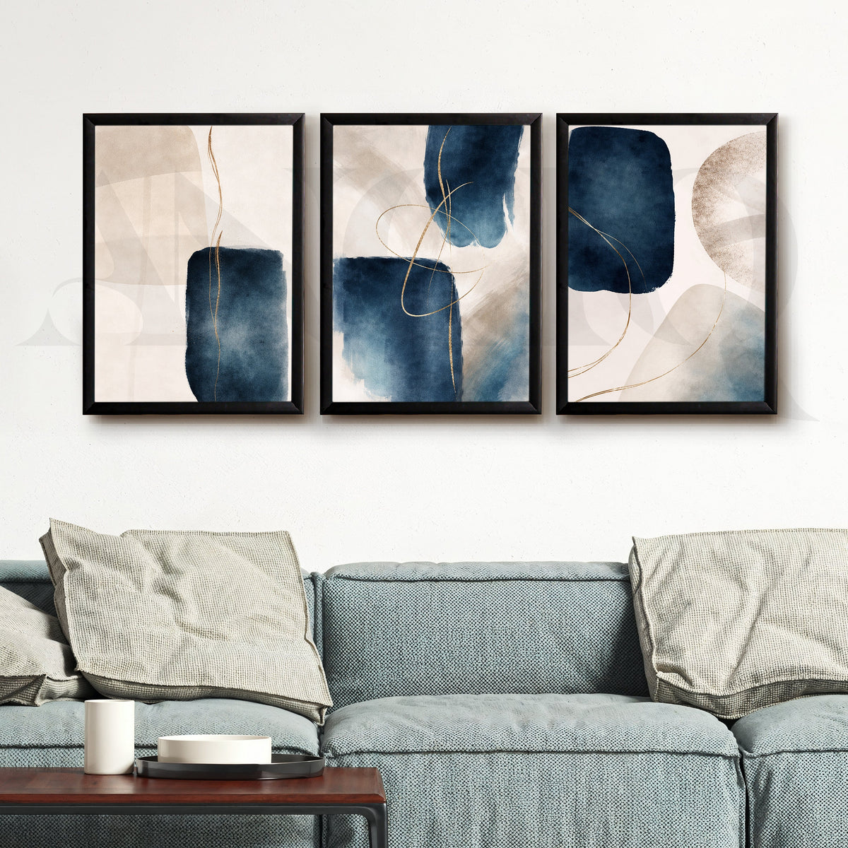 Midnight Blue Fluid Abstraction Gallery Wall – Set of 3 Contemporary Artworks - 18 x 24 Inches – Asha Art Studio – Image 3