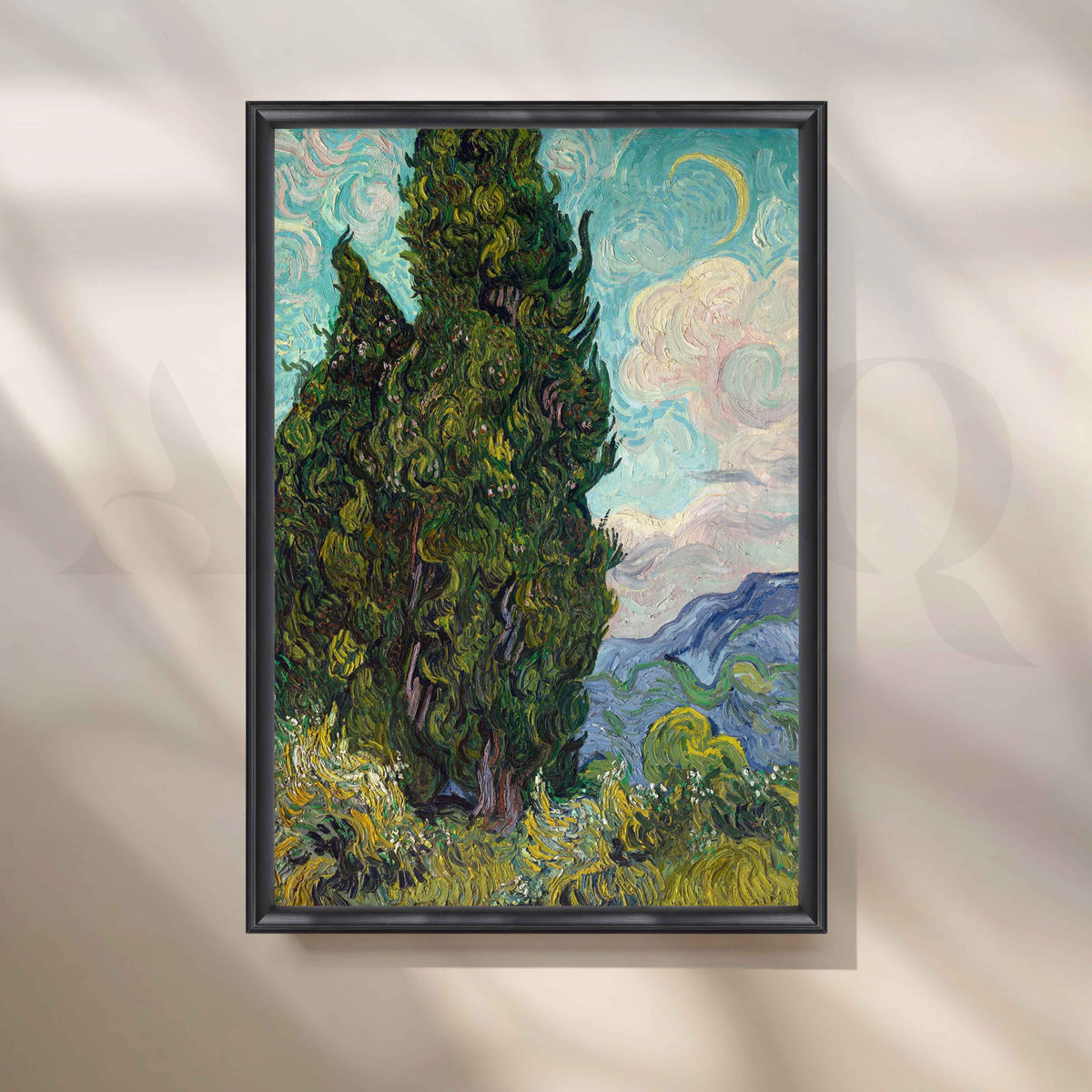 Cypresses Under the Crescent Moon Post-Impressionist Canvas Artwork – Asha Art Studio – Image 3