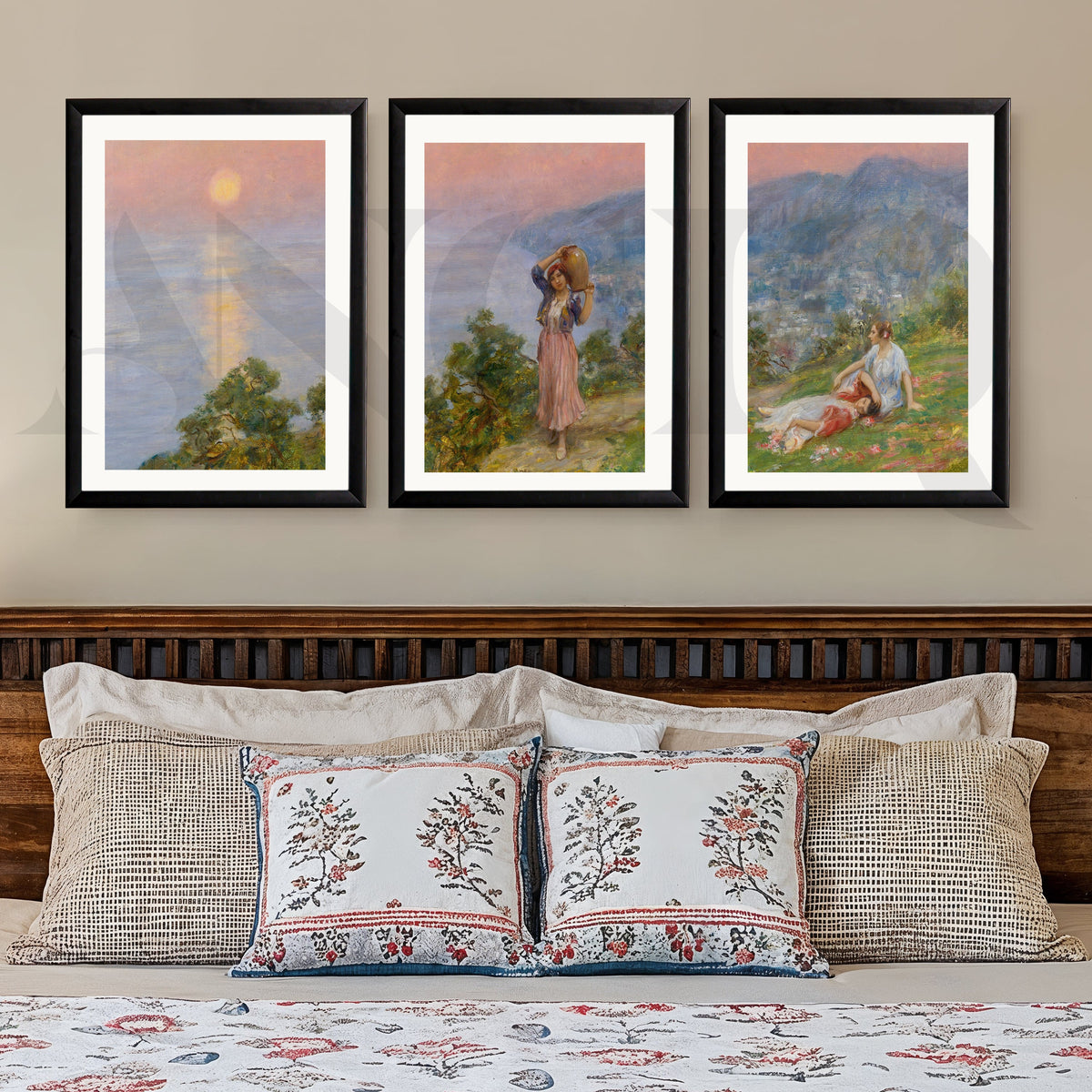 Pastoral Sunset Figures Gallery Wall – Set of 3 Impressionist Landscape Artworks - 18 x 24 Inches – Asha Art Studio – Image 3