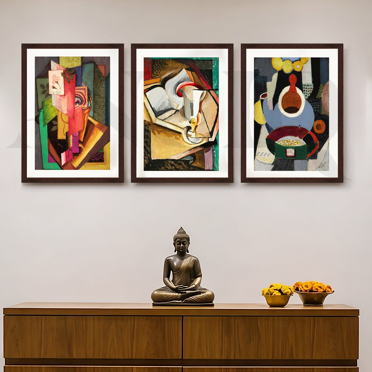 Cubist Still Life Composition Gallery Wall – Set of 3 Modern Artworks - 18 x 24 Inches – Asha Art Studio – Image 6