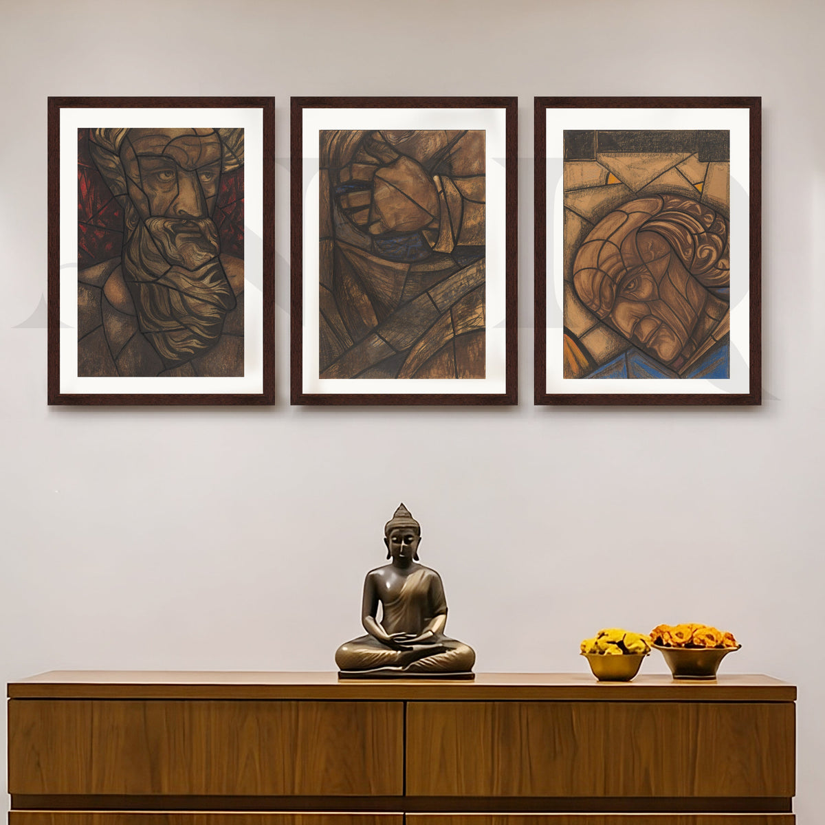 Earth-Tone Cubist Portrait Gallery Wall – Set of 3 Abstract Artworks - 18 x 24 Inches – Asha Art Studio – Image 6