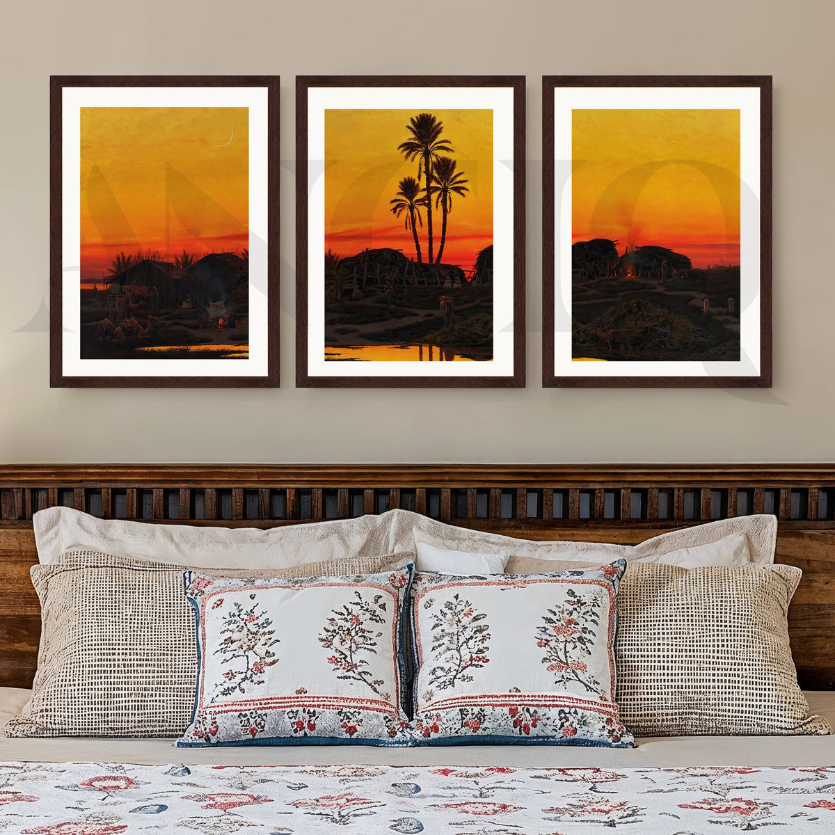 Desert Oasis Sunset Gallery Wall – Set of 3 Golden Landscape Artworks - 18 x 24 Inches – Asha Art Studio – Image 6