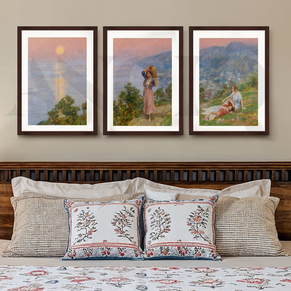 Pastoral Sunset Figures Gallery Wall – Set of 3 Impressionist Landscape Artworks - 18 x 24 Inches – Asha Art Studio – Image 6