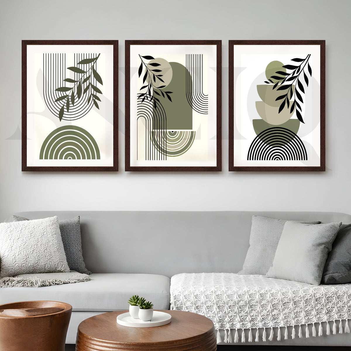 Minimal Botanical Geometry Gallery Wall – Set of 3 Modern Abstract Artworks - 18 x 24 Inches – Asha Art Studio – Image 6