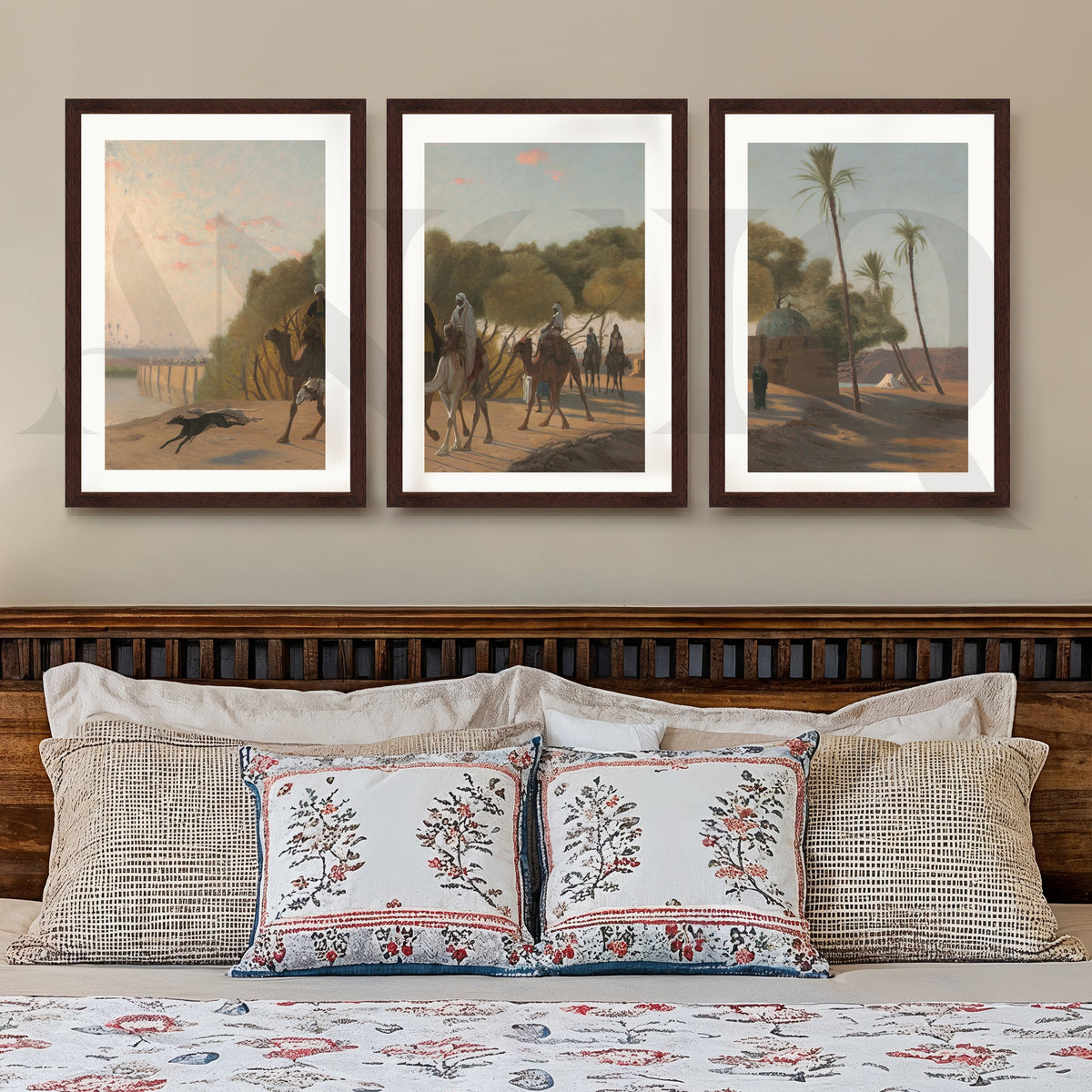 Desert Caravan Landscape Gallery Wall – Set of 3 Vintage Oriental Artworks - 18 x 24 Inches – Asha Art Studio – Image 6