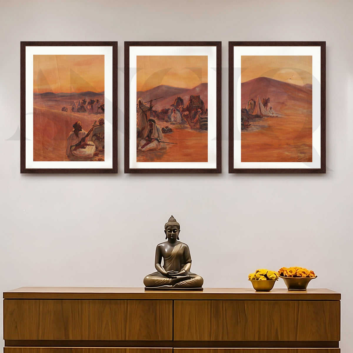 Desert Caravan Narrative Gallery Wall – Set of 3 Vintage Artworks - 18 x 24 Inches – Asha Art Studio – Image 6