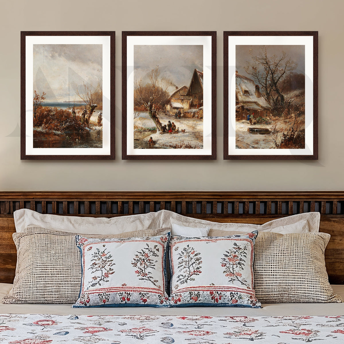 Winter Village Countryside Gallery Wall – Set of 3 Vintage Landscape Artworks - 18 x 24 Inches – Asha Art Studio – Image 6
