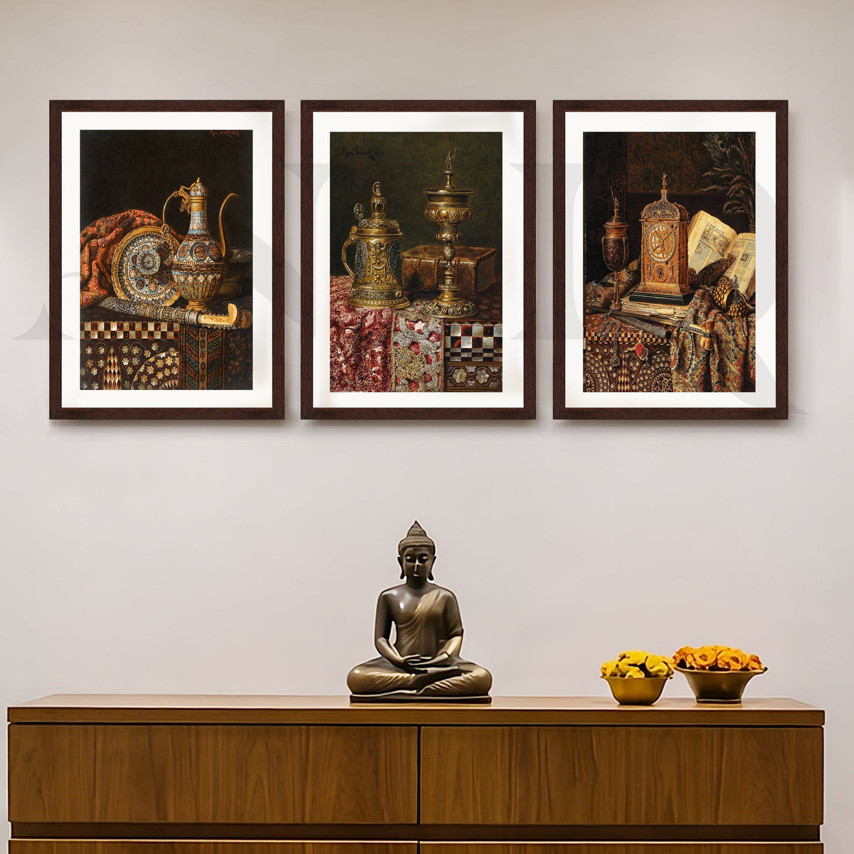 Vintage Antique Artefacts Gallery Wall – Set of 3 Classic Still Life Artworks - 18 x 24 Inches – Asha Art Studio – Image 6