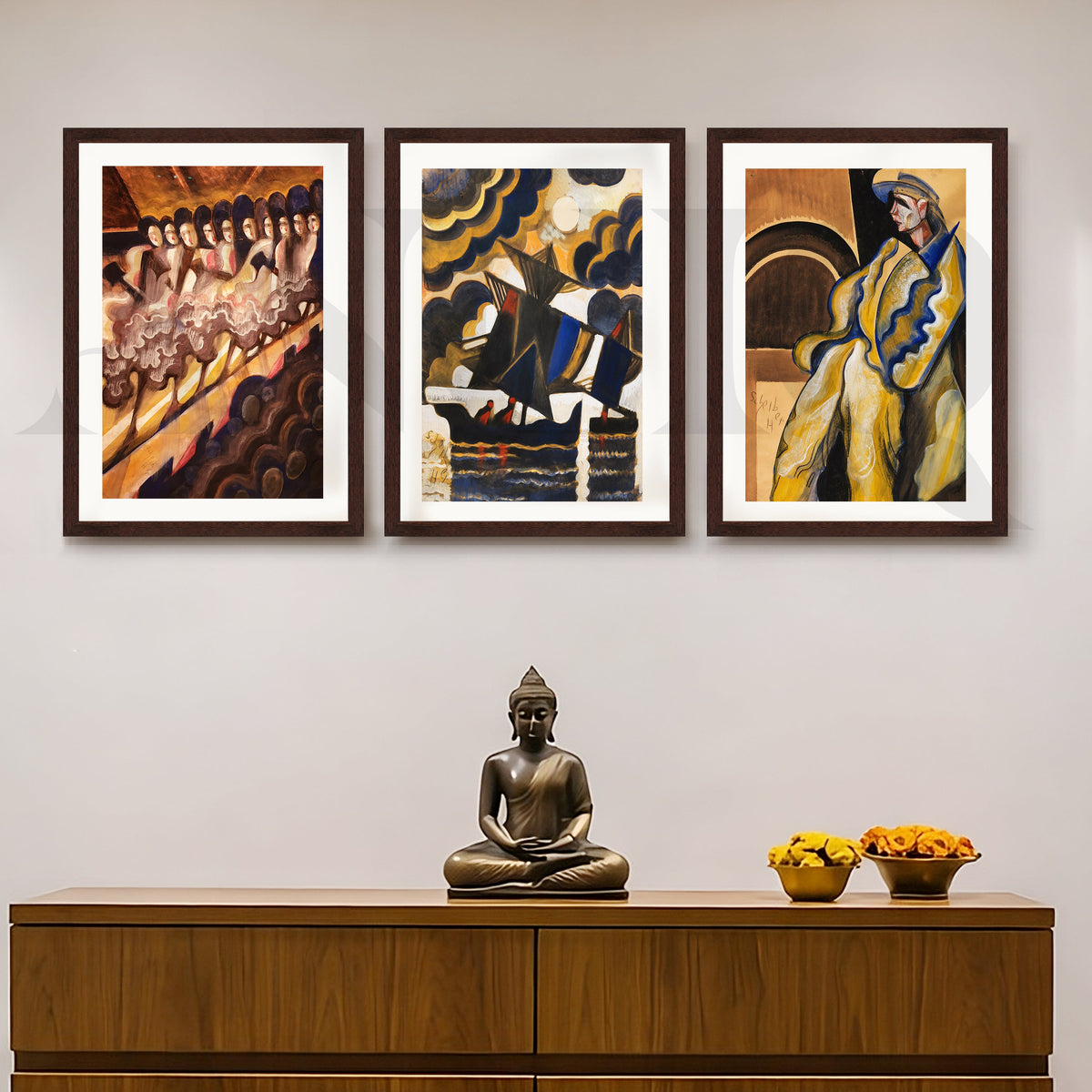 Vintage Avant-Garde Narrative Gallery Wall – Set of 3 Expressionist Artworks - 18 x 24 Inches – Asha Art Studio – Image 6