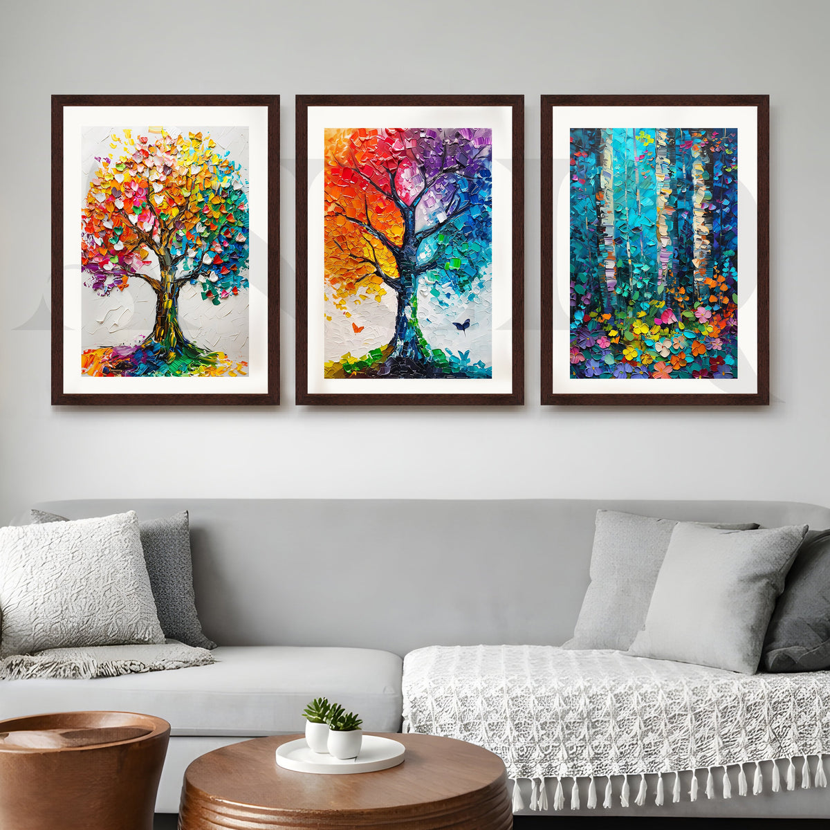 Vibrant Nature Mosaic Gallery Wall – Set of 3 Colorful Tree Artworks - 18 x 24 Inches – Asha Art Studio – Image 6