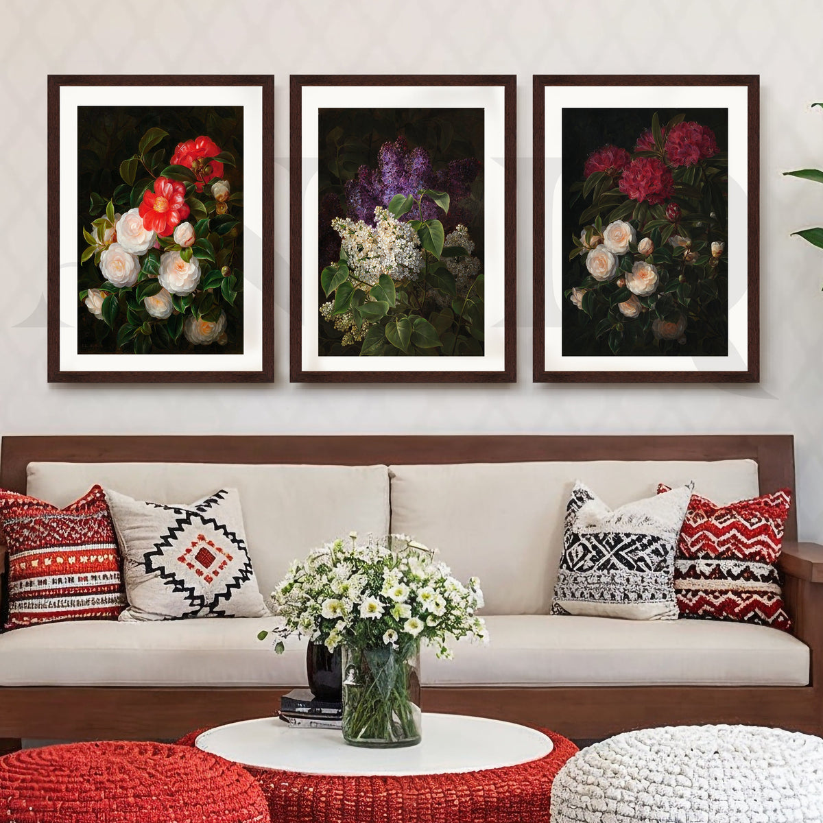 Vintage Botanical Bouquet Gallery Wall – Set of 3 Classic Floral Artworks - 18 x 24 Inches – Asha Art Studio – Image 6